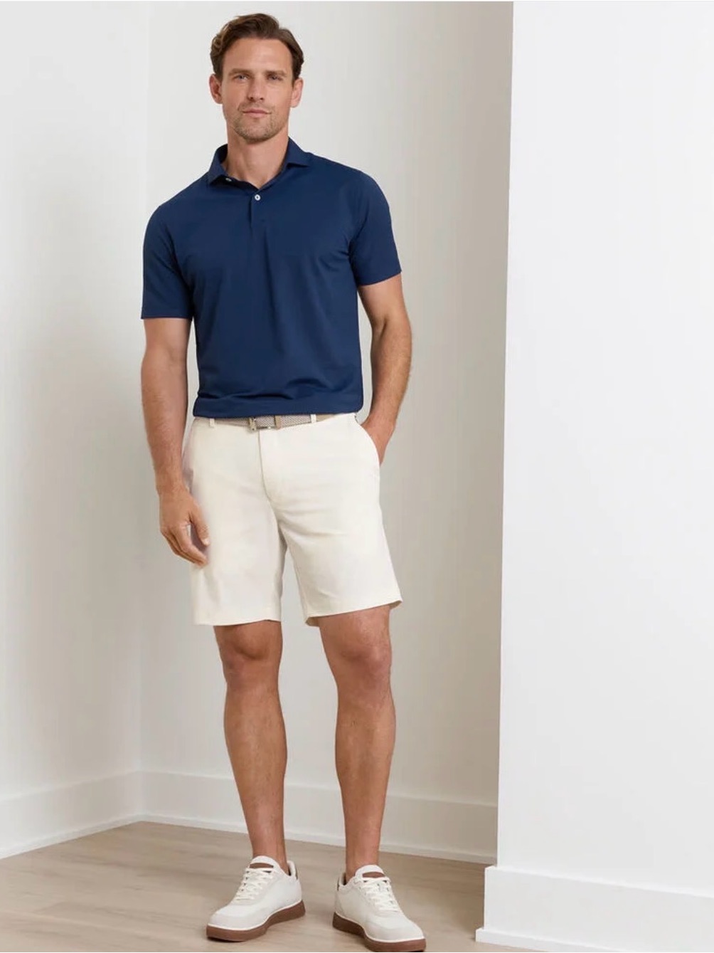 Peter Millar White Cotton Flat Front Shorts